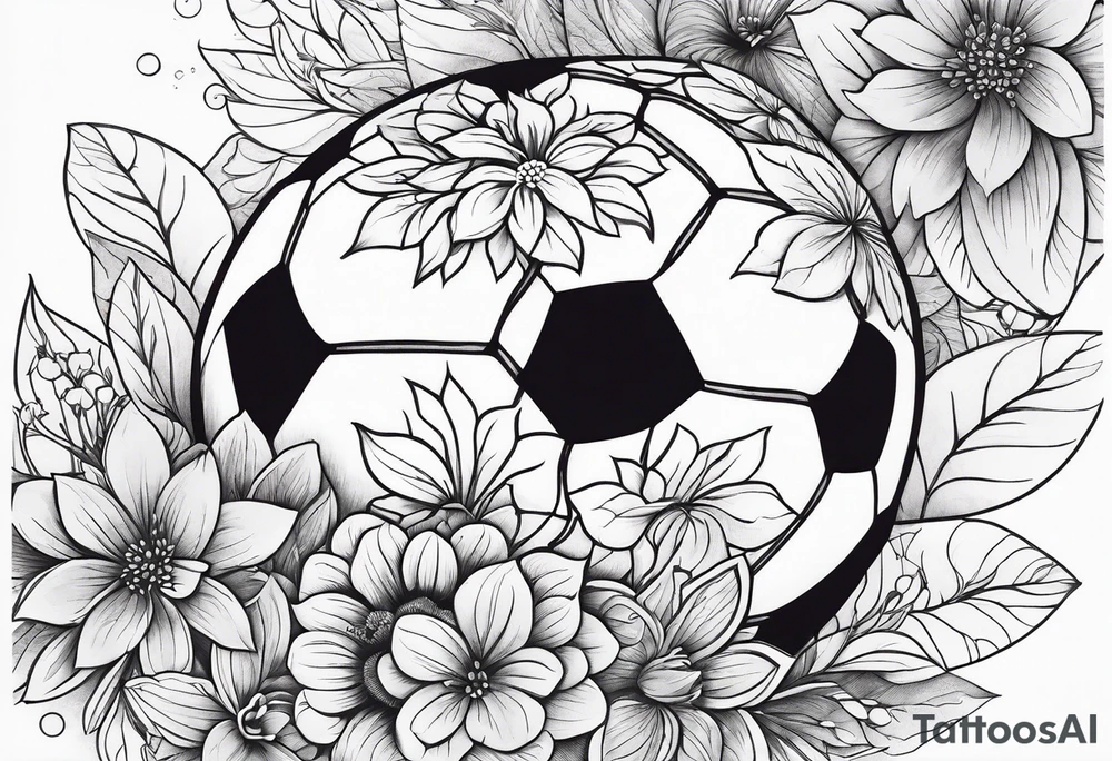 A football with a background full of flowers tattoo idea