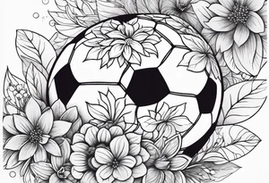 A football with a background full of flowers tattoo idea