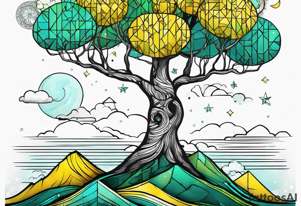 birch tree and includes the following wording "fuck cancer"
with yellow, green and aquamarine colours tattoo idea
