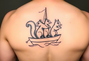 Squirrel family of 4 on a sailboat tattoo idea