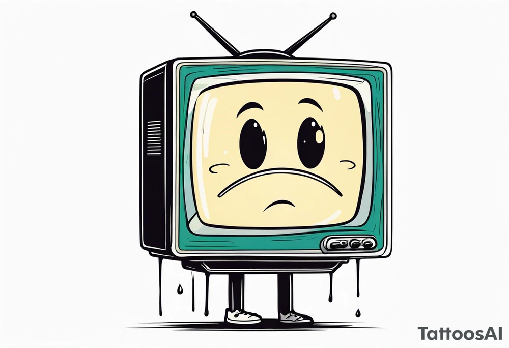 retro television set character with a sad crying face tattoo idea
