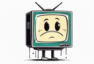 retro television set character with a sad crying face tattoo idea