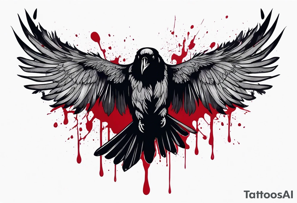 dead raven spreading wings and dripped in blood tattoo idea