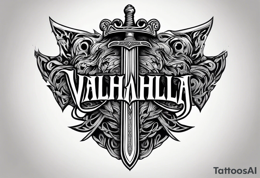 Valhalla on  fire shield sword tattoo idea