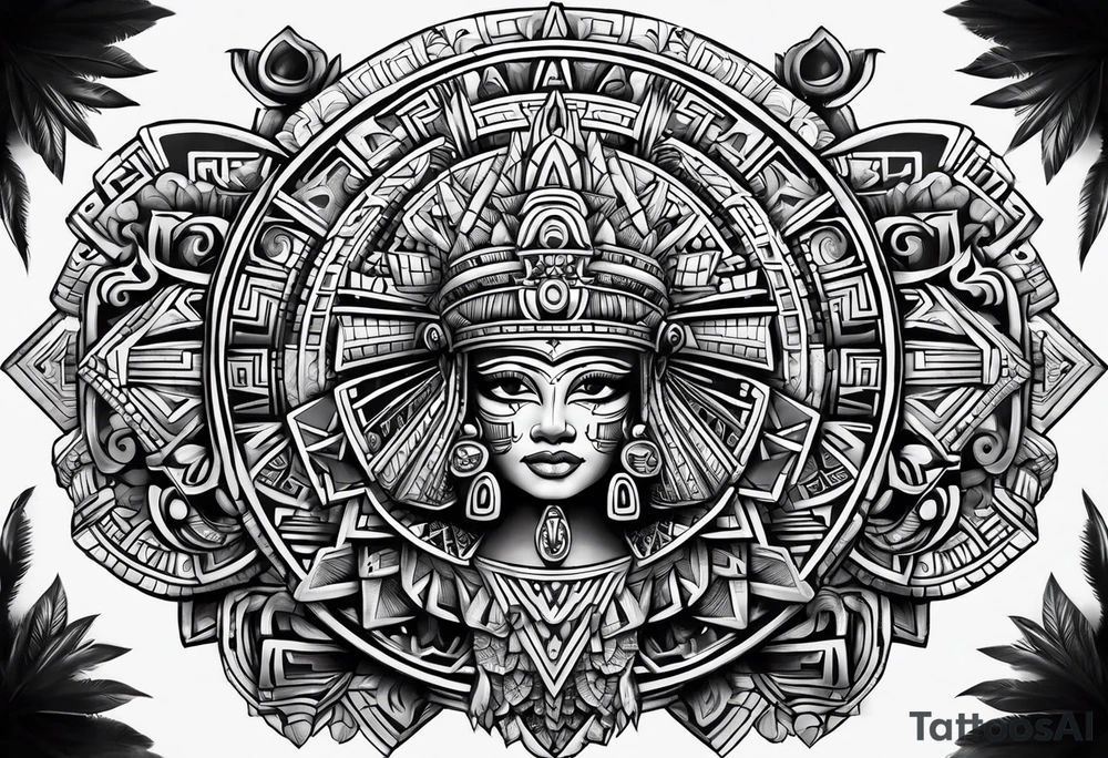 Aztec princess, mayan pyramid ollin symbol tattoo idea