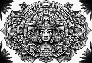 Aztec princess, mayan pyramid ollin symbol tattoo idea