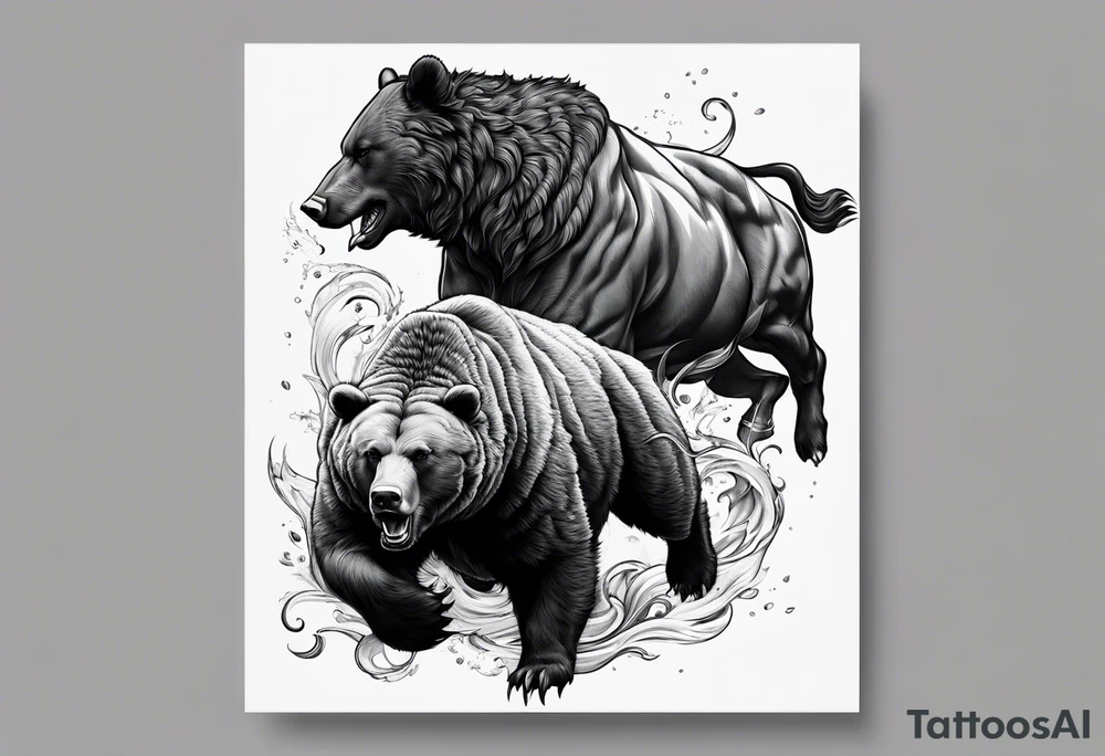 I want a sleeve tattoo design bear fighting a bull tattoo idea