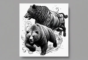 I want a sleeve tattoo design bear fighting a bull tattoo idea