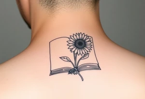 A book with a sunflower and bees as one page tattoo idea
