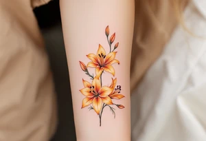 Orange and yellow glowing lilies multiple tattoo idea