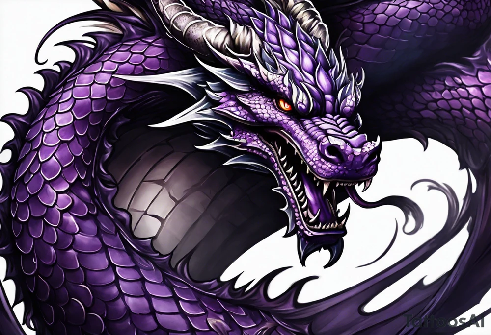 Purple dragon arm sleeve with an eldritch design tattoo idea