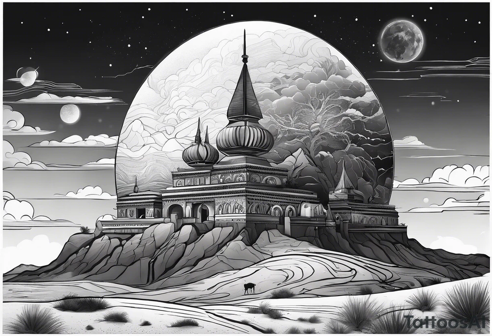 Black and white desert scene tattoo idea