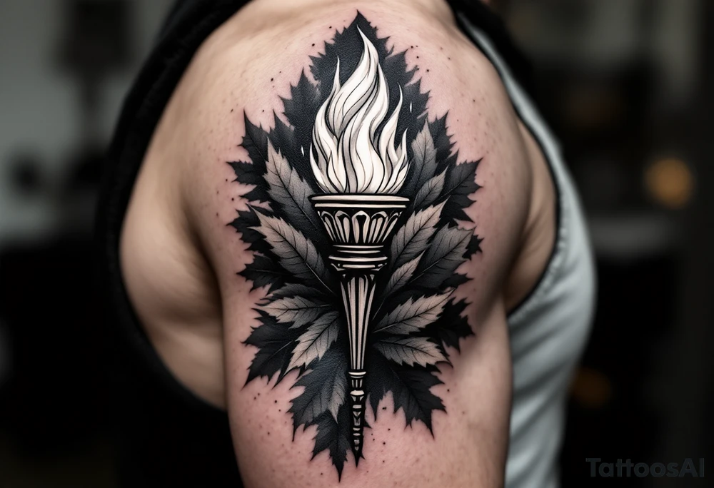 Leadership torch with a background of a lot of fig leaves tattoo idea