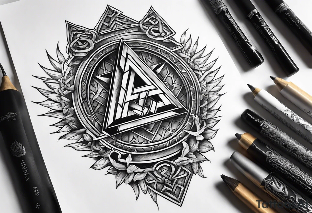 Valhalla sword shield axe stairs Valknut fire tattoo idea Valhalla sword shield axe stairs Valknut fire tattoo idea