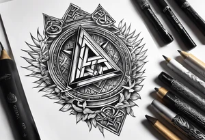 Valhalla sword shield axe stairs Valknut  fire tattoo idea