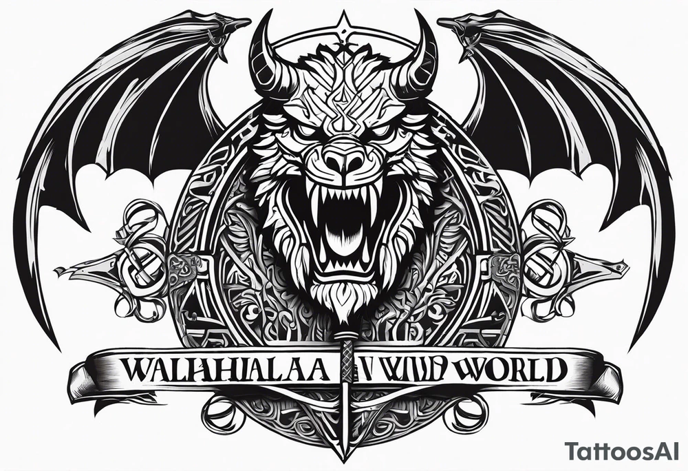 Valhalla sword dragon head axe viking church tattoo idea