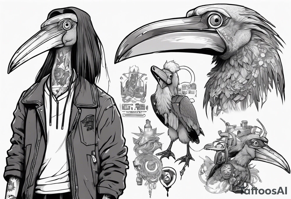 Shoebill with cyberpunk tattoo idea