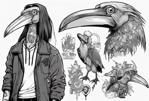 Shoebill with cyberpunk tattoo idea