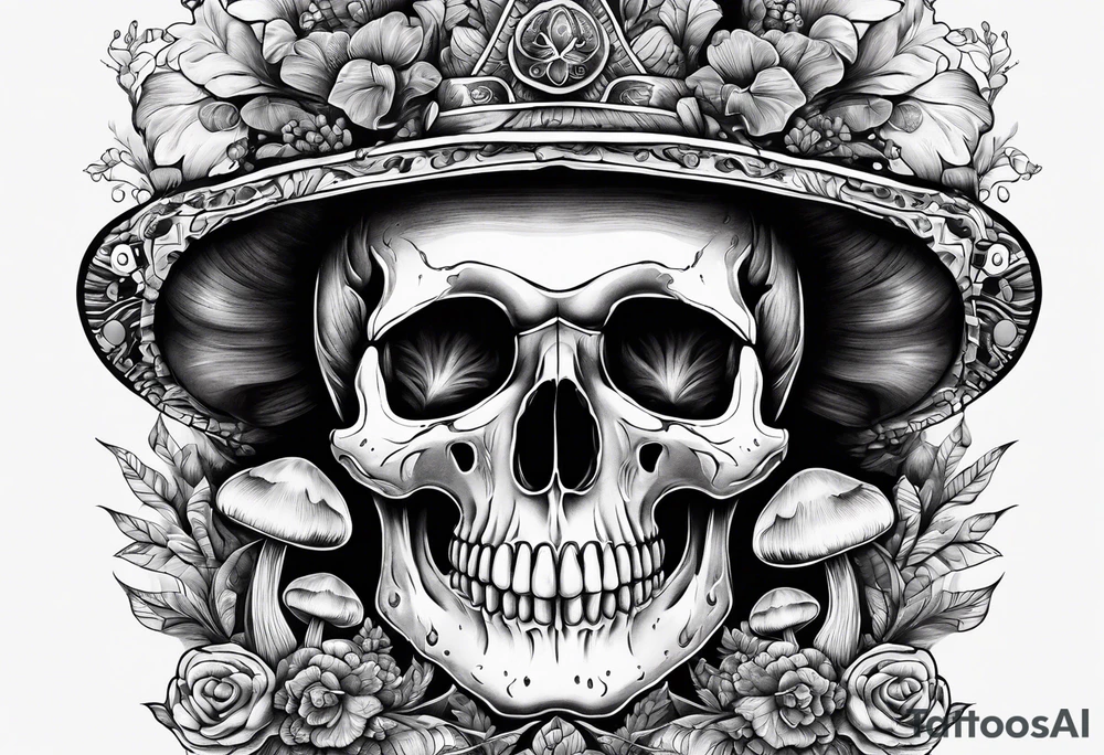 magic mushrooms skull tattoo idea