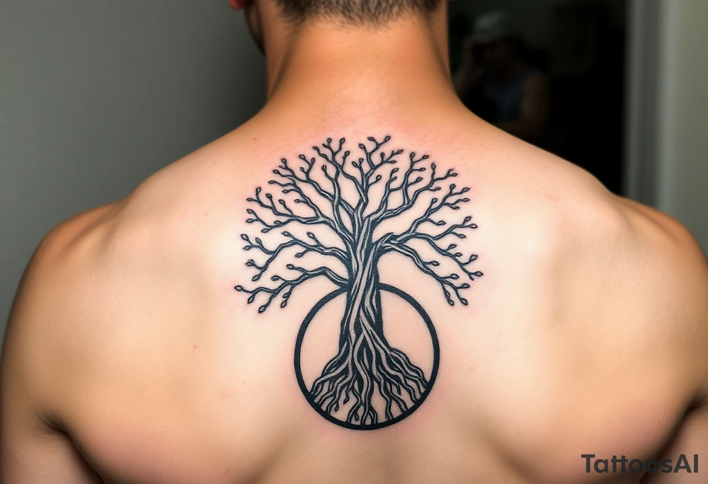 yggadrisl tree of life with circle tattoo idea