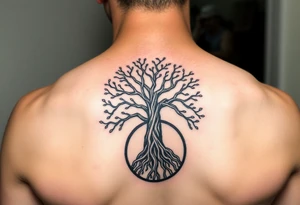 yggadrisl tree of life with circle tattoo idea
