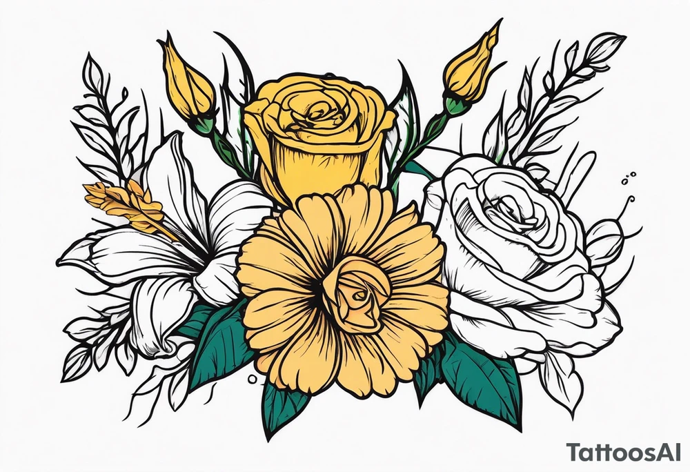 A daisy and a rose with gladiolus flowers weaving through tattoo idea A daisy and a rose with gladiolus flowers weaving through tattoo idea