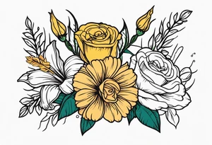 A daisy and a rose with gladiolus flowers weaving through tattoo idea