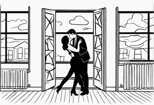 Slow dancing in a burning room but the couple is dancing and you can see them through a small window in a house on fire tattoo idea