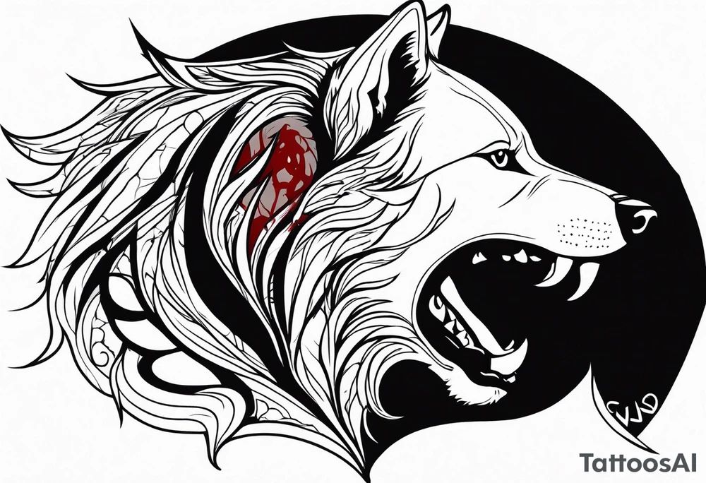 black wolf with blood in mouth tattoo idea