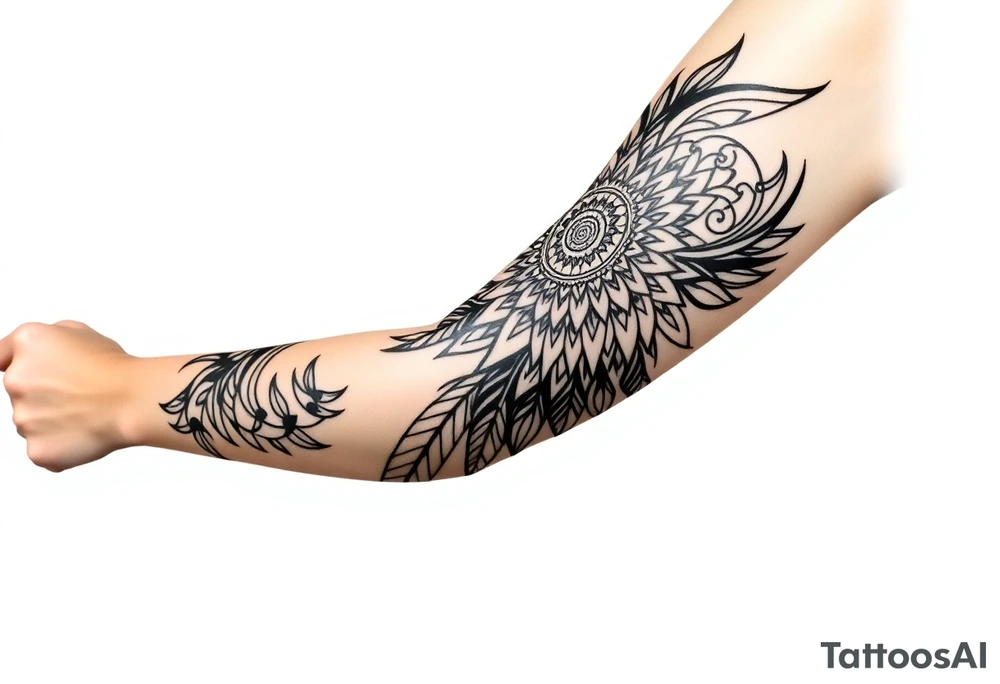 spiritual feather indian mandala shaman tattoo idea