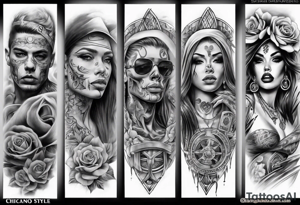 chicano style realistic full arm sleeve tattoo idea