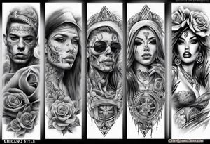 chicano style realistic full arm sleeve tattoo idea