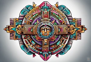 Colorful ancient Mayan hieroglyph tattoo idea