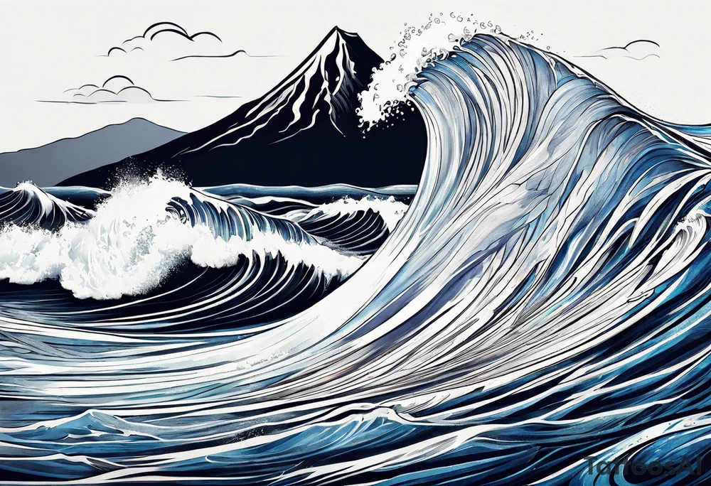 wave with "come what may" written underneath in cursive for forearm tattoo idea