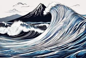 wave with "come what may" written underneath in cursive for forearm tattoo idea