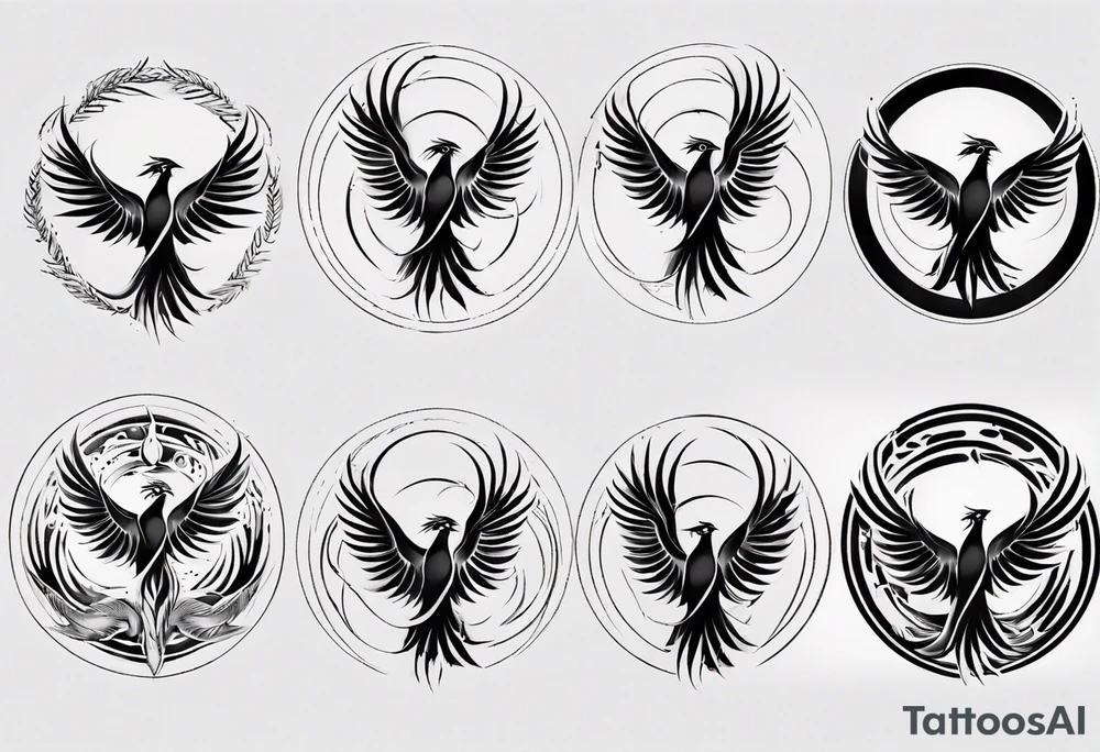 Phoenix rising blending in circles tattoo idea