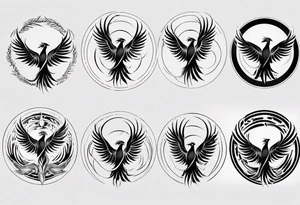 Phoenix rising blending in circles tattoo idea