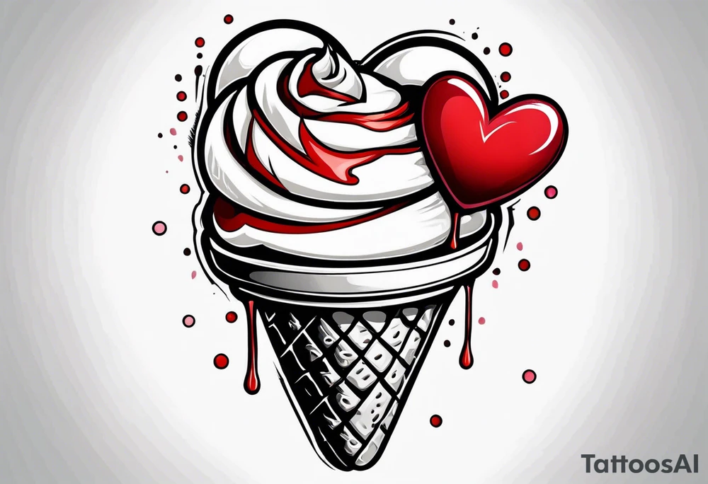 ice cream cone with one red heart tattoo idea
