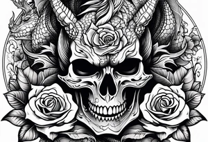 aesthetic dragon with skull and rose tattoo idea