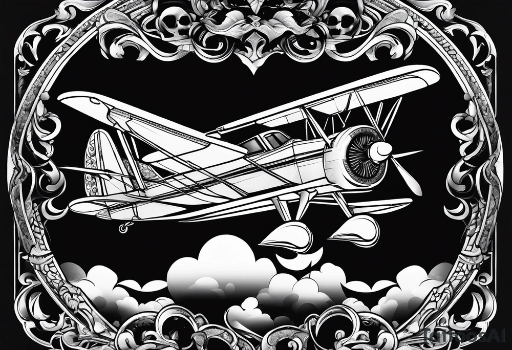 A plane tattooed on right arm, all black tattoo idea