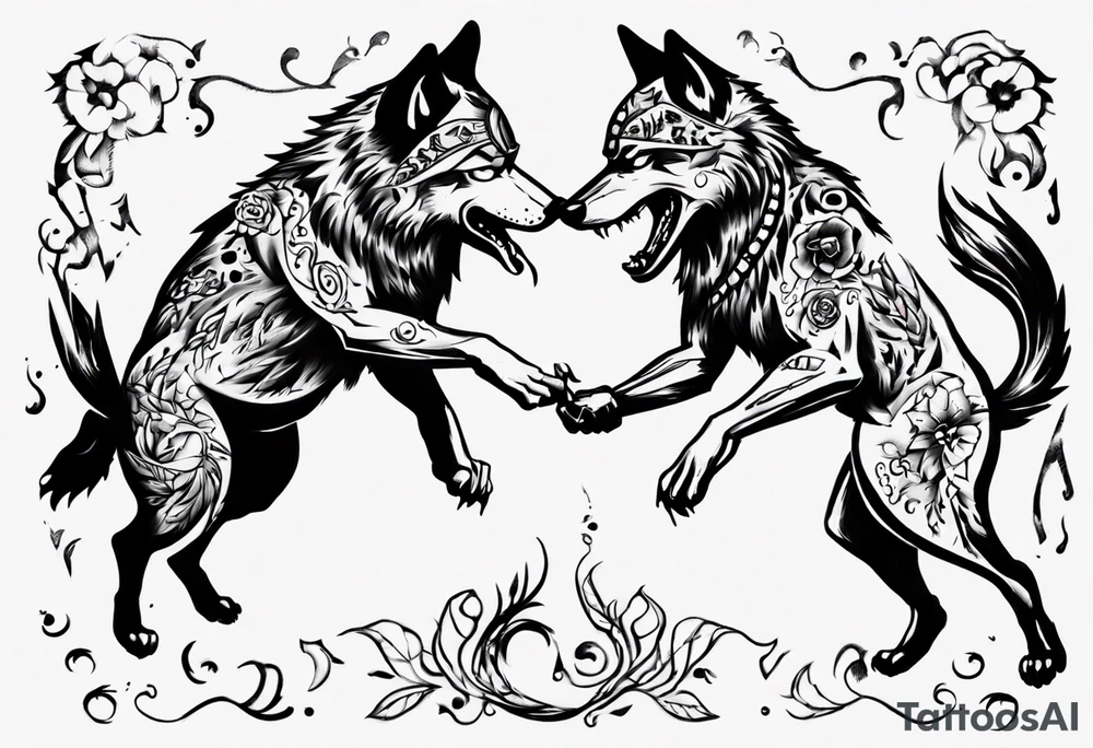 two wolves dancing salsa tattoo idea
