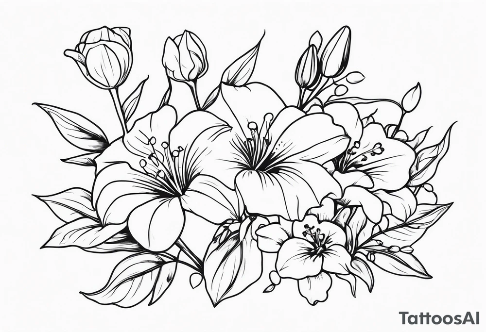 Aster, morning glory and lily of the valley flowers tattoo idea
