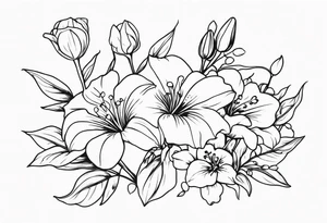 Aster, morning glory and lily of the valley flowers tattoo idea