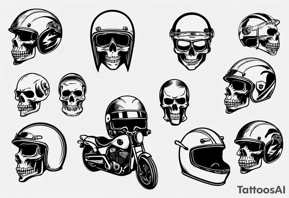 Skull with motorcycle helmet tattoo idea