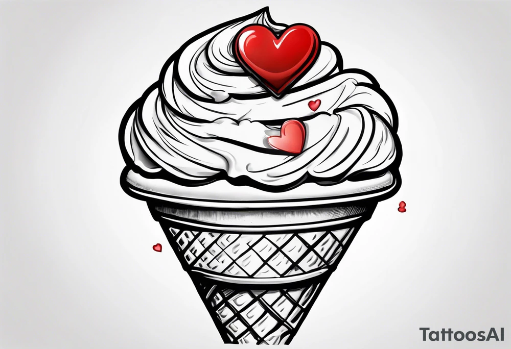small one scoop ice cream cone with small red heart on it somewhere and the name Ava on the cone tattoo idea
