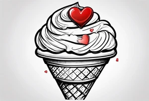 small one scoop ice cream cone with small red heart on it somewhere and the name Ava on the cone tattoo idea