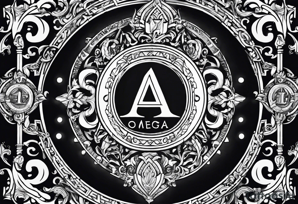 Greek Capital Letter Omega symbol black magic style tattoo idea