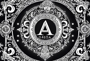 Greek Capital Letter Omega symbol black magic style tattoo idea