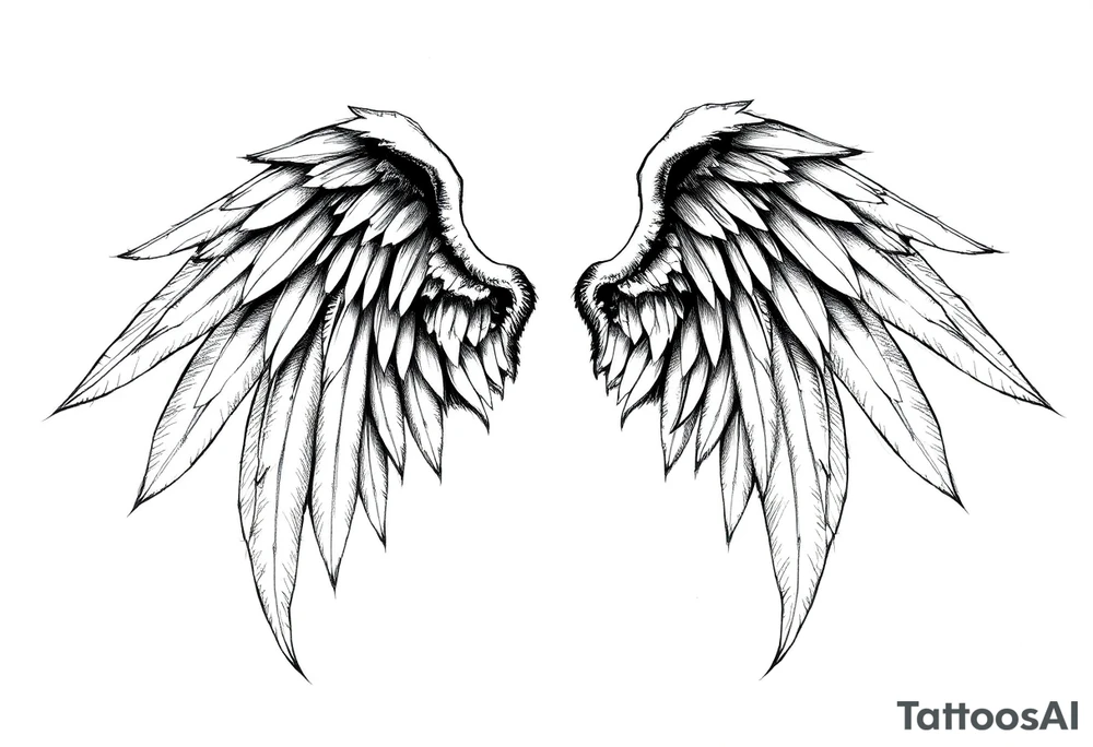 Realistic angelwings long tattoo idea