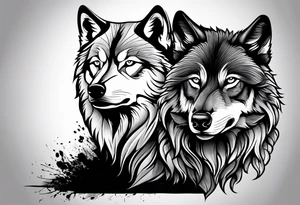 White wolf fading into Black wolf tattoo idea
